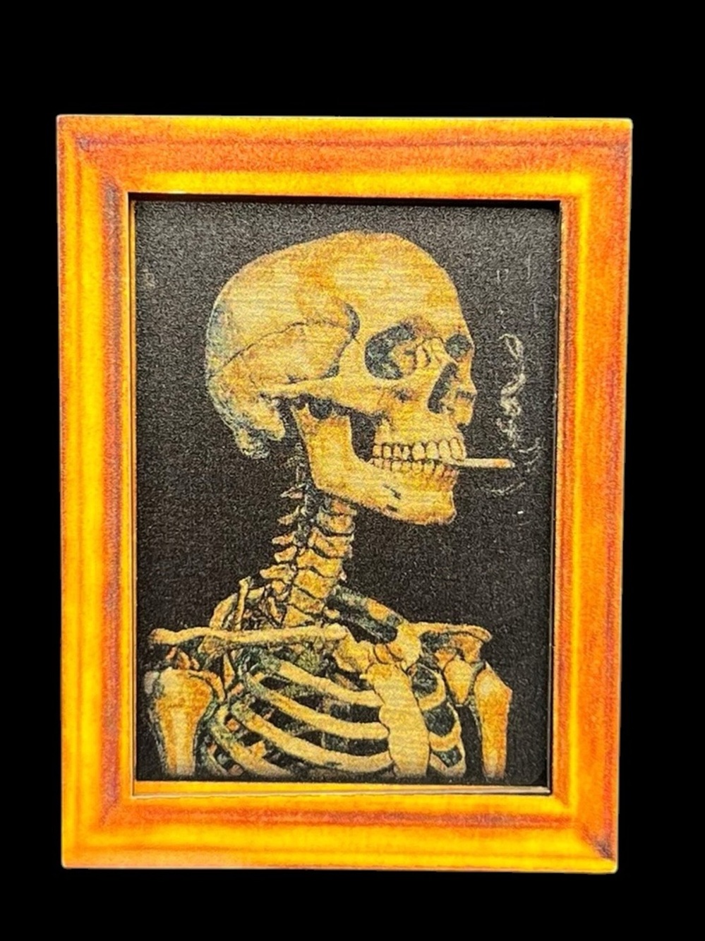 Sepia Smoking Skeleton Mini Framed Wooden Magnet ☠️🚬